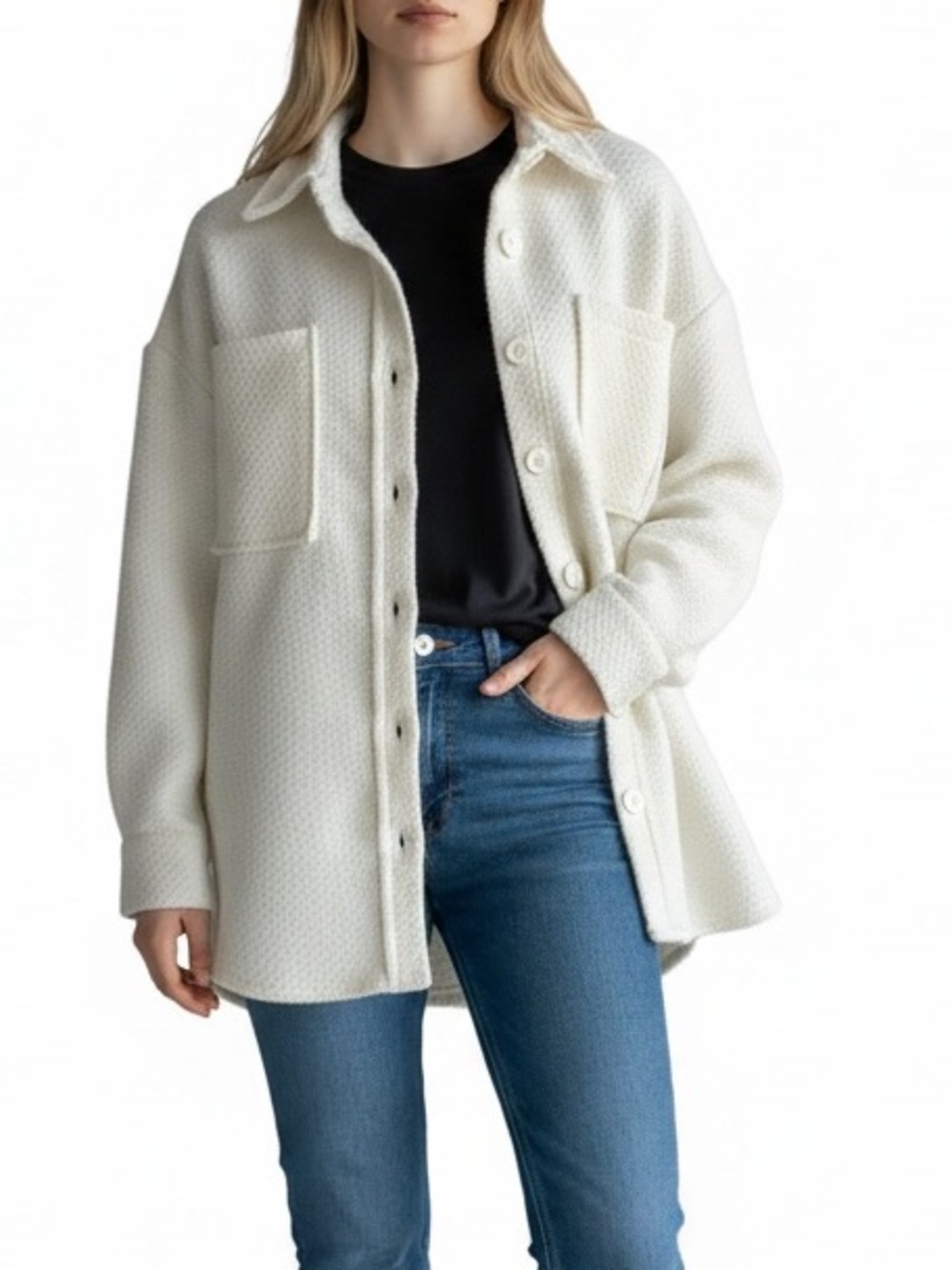 Primark Textured Button Up Shacket Jacket Cream
